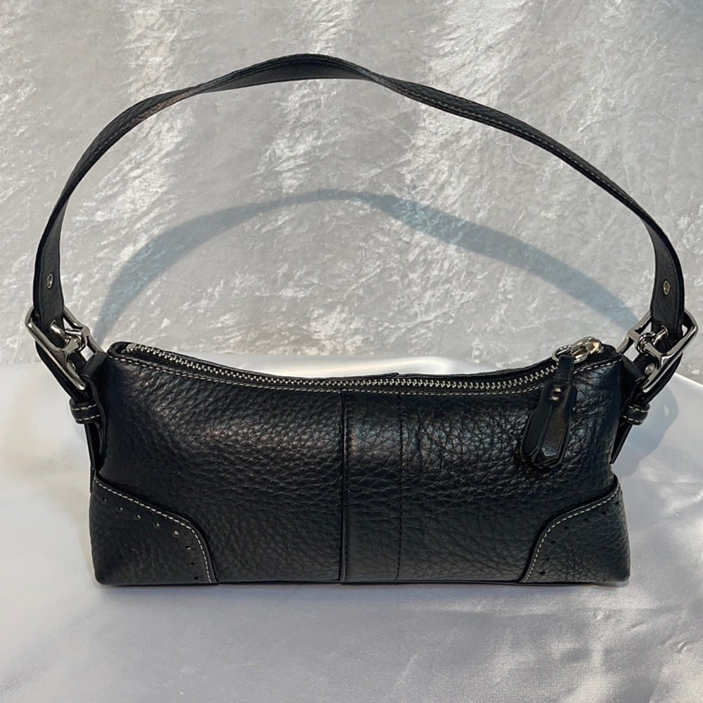 Coach Black Pebbled Leather Mini Shoulder Baguette